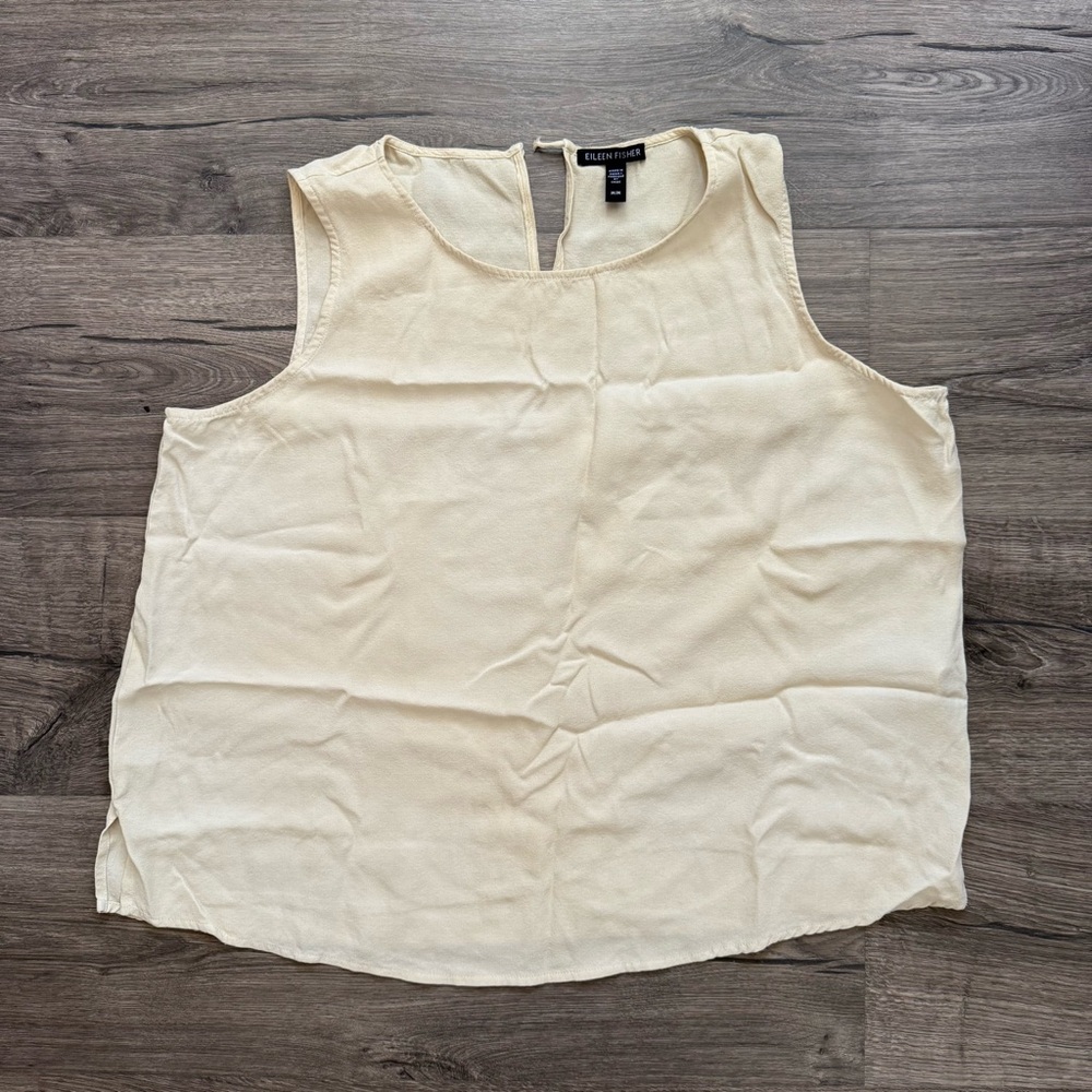 Eileen Fisher Beige Tan Oatmeal Crepe 100% Silk Tank Top Medium Women USED WEAR